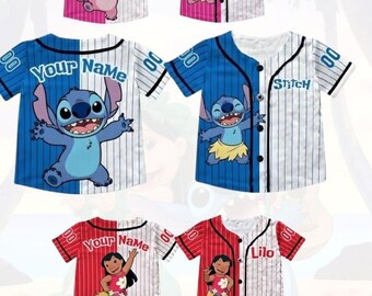 Camiseta de béisbol personalizada de la colección Disney Stitch, regalo para niños, regalo de cumpleaños de Disney para fanáticos del béisbol, viaje de vacaciones a Disney.