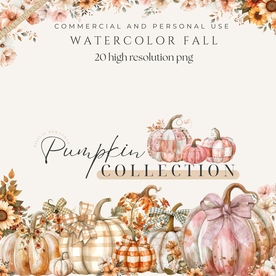 Watercolor Pumpkin Clipart Bundle – Cozy Autumn Collection, 20 PNG ...