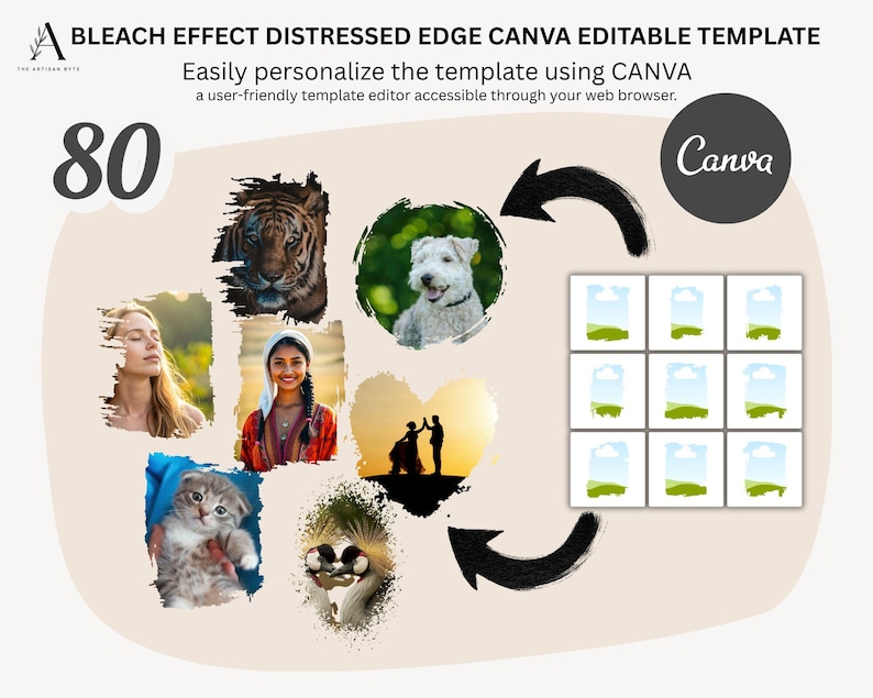80 Bleach Effect Distressed Edge Canva Drag and Drop Frames (digital ...