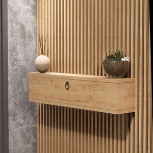 60cm Oak-Top Console Table | Scandinavian Wall-Mounted Cabinet | Small Entryway Storage
