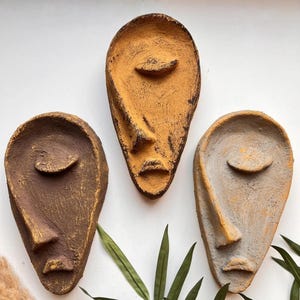 Handmade Stone Half Face Mask Wall Art: Modern Abstract Sculpture Set