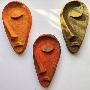 Handmade Abstract Stone Half Face Mask Wall Sculpture Set of 3