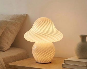 Spiral Glass Mushroom Lamp, Dimmable LED Table Light, Modern Minimalist Home Décor, Soft Ambient Glow, Artistic Sculptural Design
