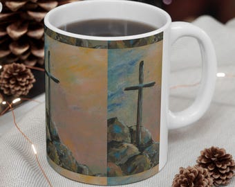 Christian Cross Coffee Mug: Religious Gift with Original Painting