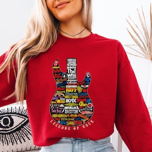 Legends of Rock Sweatshirt: Vintage Guitar Graphic Pullover for Music Lovers