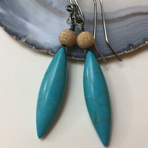 Silver earrings with turquoise and gold-filled beads - wirewrapped dangle earrings