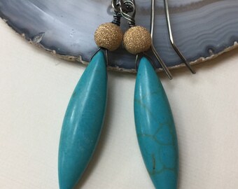 Silver earrings with turquoise and gold-filled beads - wirewrapped dangle earrings