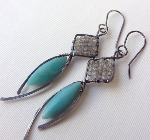 Silver Wire Wrapped Earrings – Marketplaceite & Labradorite Dangle Earrings