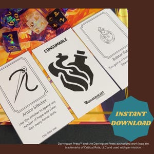 Daggerheart Consumables, pdf file Daggerheart cards, TTRPG cards, enhance gameplay compatible with the Daggerheart Gaming System, download