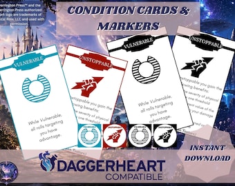 Daggerheart Compatible, Condition Cards and Markers, Full Color and Black & White (PDF Download)