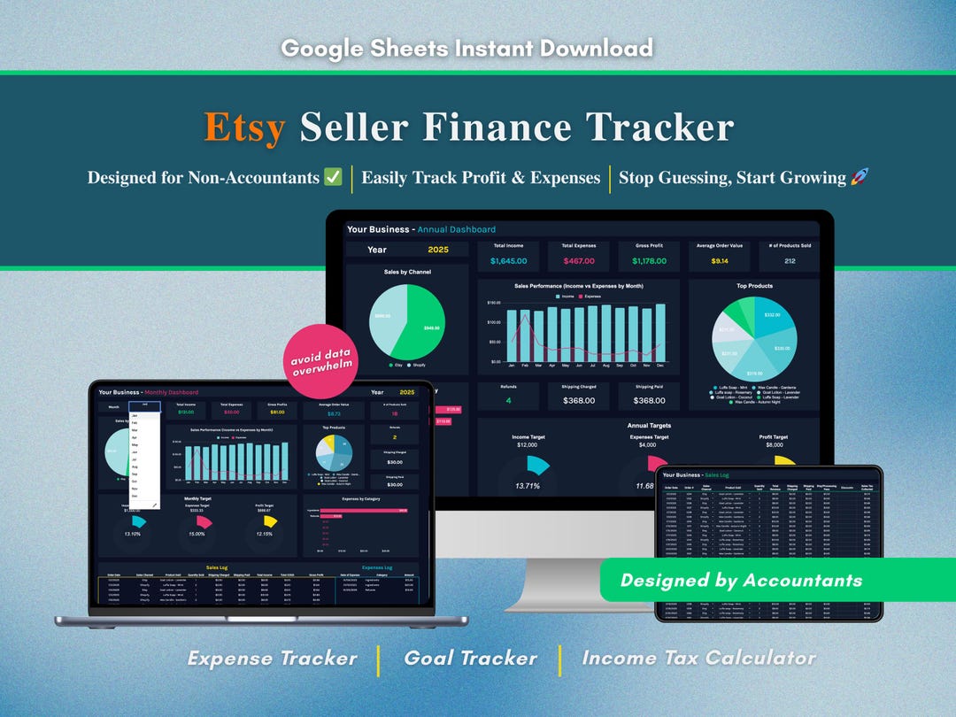 Etsy Seller Income & Expense Finance Tracker W Dashboards and Profit ...