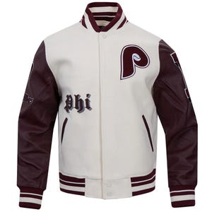 Philadelphia Phillies Wool & Leather Varsity Bomber Jacket – For True MLB Fans