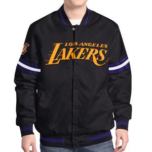 Los Angeles Lakers Classic Satin Varsity Jacket – NBA Bomber for Die-Hard Fans