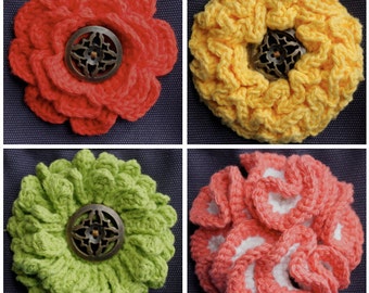 Big Button Interchangeable Flowers (Set 2) - Crochet Pattern - Permission to sell finished items