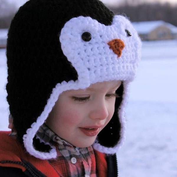 Penguin Hat - Crochet Pattern (Bomber Style) - Permission to sell finished items