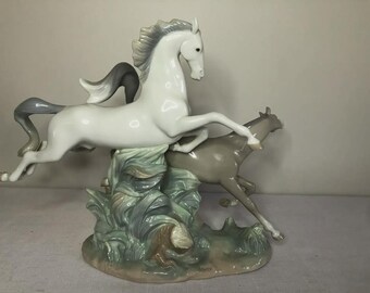 Lladro Porcelain Two Galloping Horses