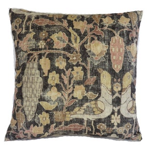 Housse de coussin style kilim : imprimé oiseau floral patiné, teck Kaufmann Locanda