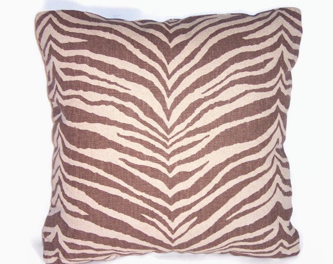 Brown Zebra Stripe Pillow Cover 17 Square Heavy Linen Etsy