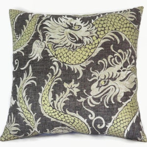 Dragon Pillow Cover: Waverly Linen Blend, Oriental Asian Decor (17" Square)