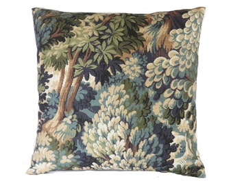 Forest Pillow Cover, 17" - 18" Verdure Moody Print, Trees and Leaves in Green Tones
