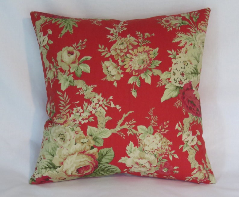Waverly Red Rose Pillow Cover 17 Square Cotton Etsy