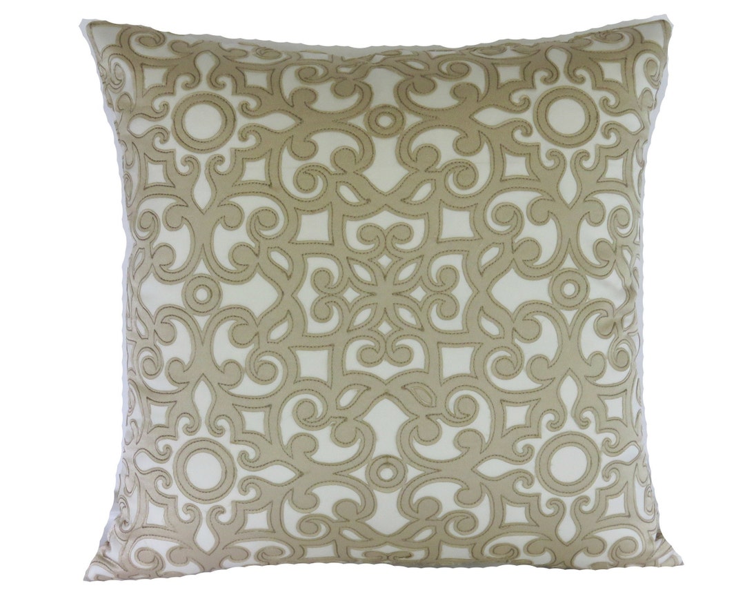 Tan and White Cutwork Applique' Pillow Cover 17 - Etsy