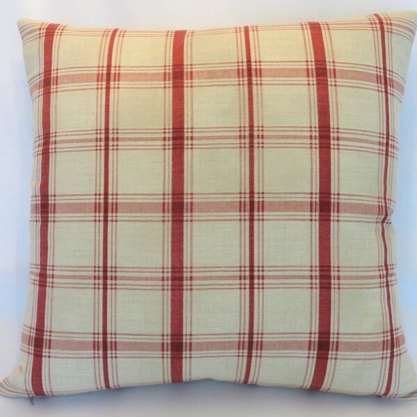 Red and Beige Plaid Pillow Cover, 17" Square 0r 12x20" Lumbar, Waverly Pantry Plaid, Farmhouse Decor