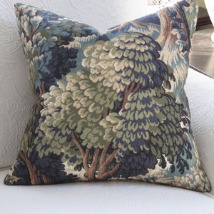 Green Forest Pillow Cover, 17 Square, Trees & Leaves, Cotton Print of Verdure Tapestry in Teal, Olive, Brown, Blue Tones image 9