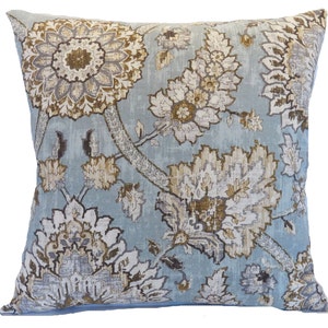 Indienne Floral Pillow Cover: Dusty Blue Cotton Medallion Print