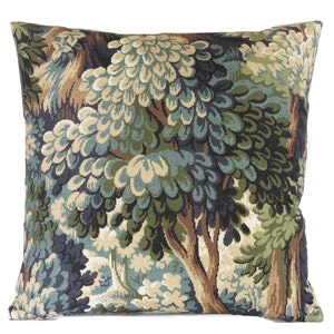 Green Forest Pillow Cover, 17 18 Square, Trees & Leaves, Cotton Print of Verdure Tapestry in Teal, Olive, Brown, Blue Tones image 4