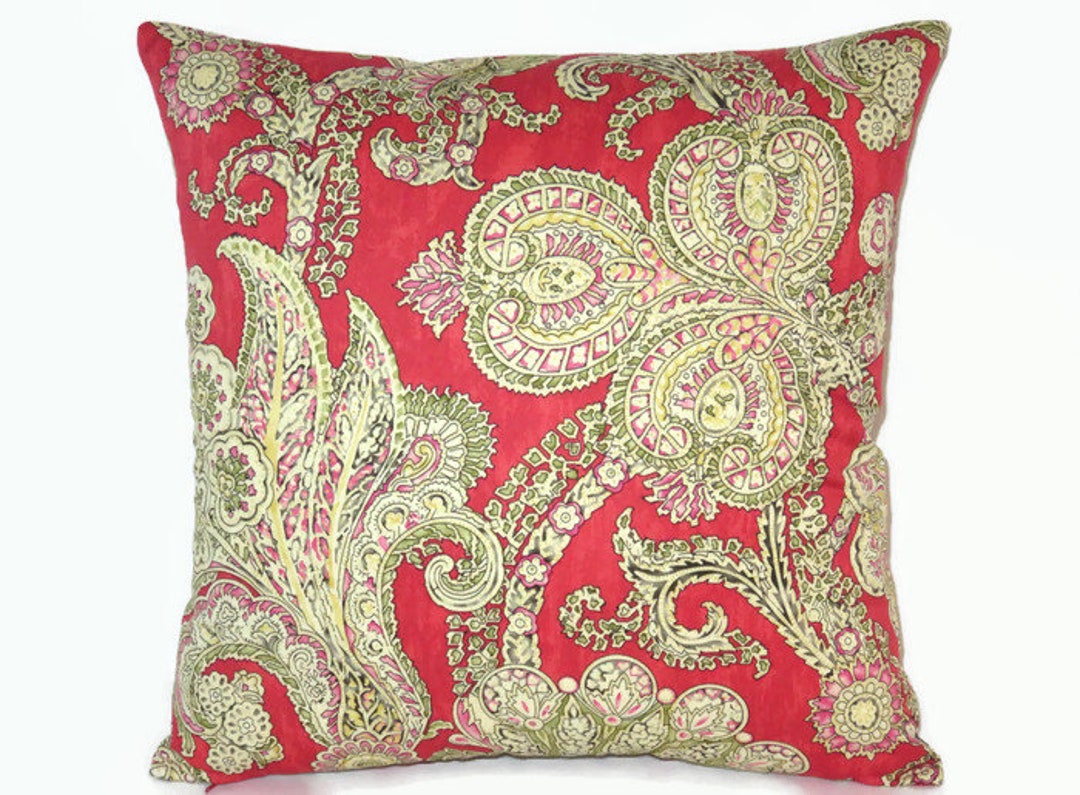 Red Paisley Pillow Cover, Waverly Grand Gesture Fiesta, 15 or 17 Cotton