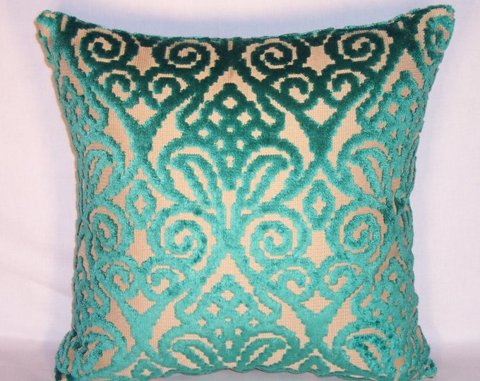 Emerald Green Sculpted Chenille Throw Pillow Cover With Scroll Etsy