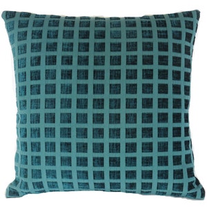Teal Chenille Pillow Cover, Sculpted Squares, Heavy & Luxurious, Mod, Deep Blue Green,  17&quot; Sq,  Zipper Cover Only