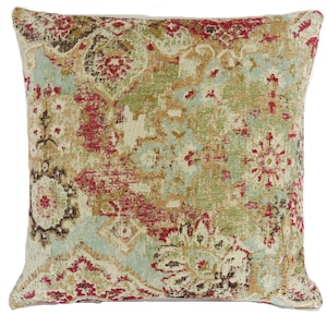 Kilim Style Pillow Cover: Terracotta, Aqua, and Green Tapestry (17"-18")