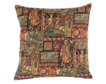 Medieval Tapestry Pillow Cover: Renaissance Faire Decor, 17"-18" Square