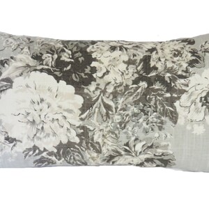 Ballad Bouquet Floral Pillow Cover in Grey, 11 x 19&quot; Cover, Waverly Platinum Linen Blend