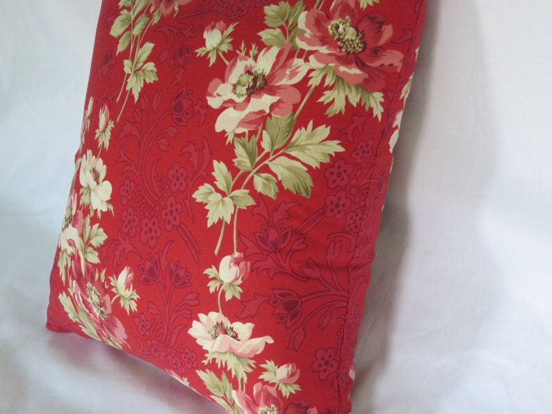 Retro Red Floral Pillow Cover 17 18 Lightweight Etsy