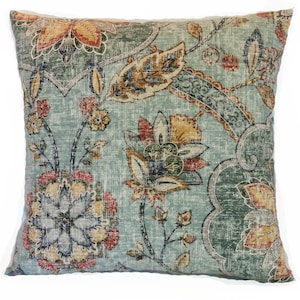 Blue Gold Rust Paisley Medallion Pillow Cover, 17" - 18" Square, Kaufmann Andalucia Cotton Print in Persian
