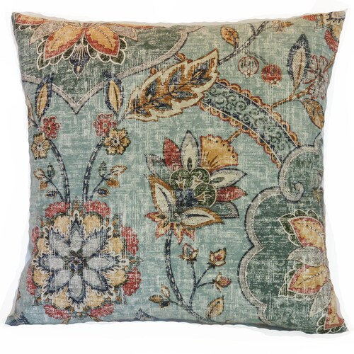 Housse de coussin médaillon cachemire bleu rouille or, 17 à 18 pouces carrés, imprimé coton Kaufmann Andalucia