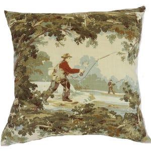 Funda de almohada de tela con diseño de pesca con mosca: Impresión escénica de Covington Avondale, 48 cm cuadrados