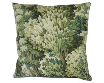 Spring Green Forest Pillow Cover, 17 - 18" Square, Trees & Leaves, Cotton Print of Verdure Tapestry - New Colorway