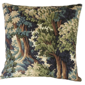 Green Forest Pillow Cover, 17 Square, Trees & Leaves, Cotton Print of Verdure Tapestry in Teal, Olive, Brown, Blue Tones image 2