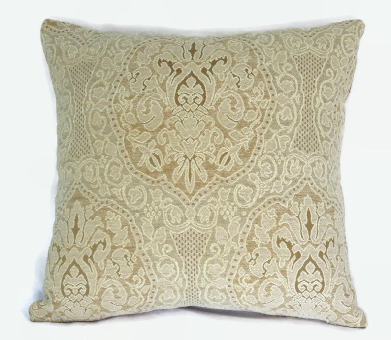 Cream and Gold Lace Chenille Pillow Cover 19 Square Etsy