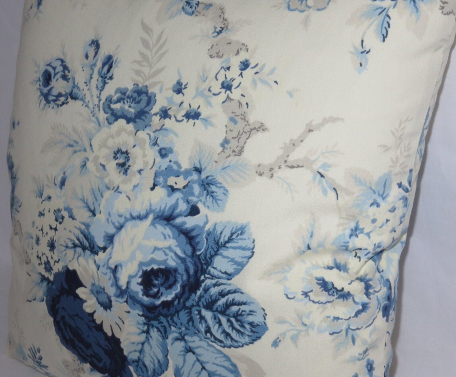 Waverly Blue Rose Pillow Cover 17 Square Cotton Etsy