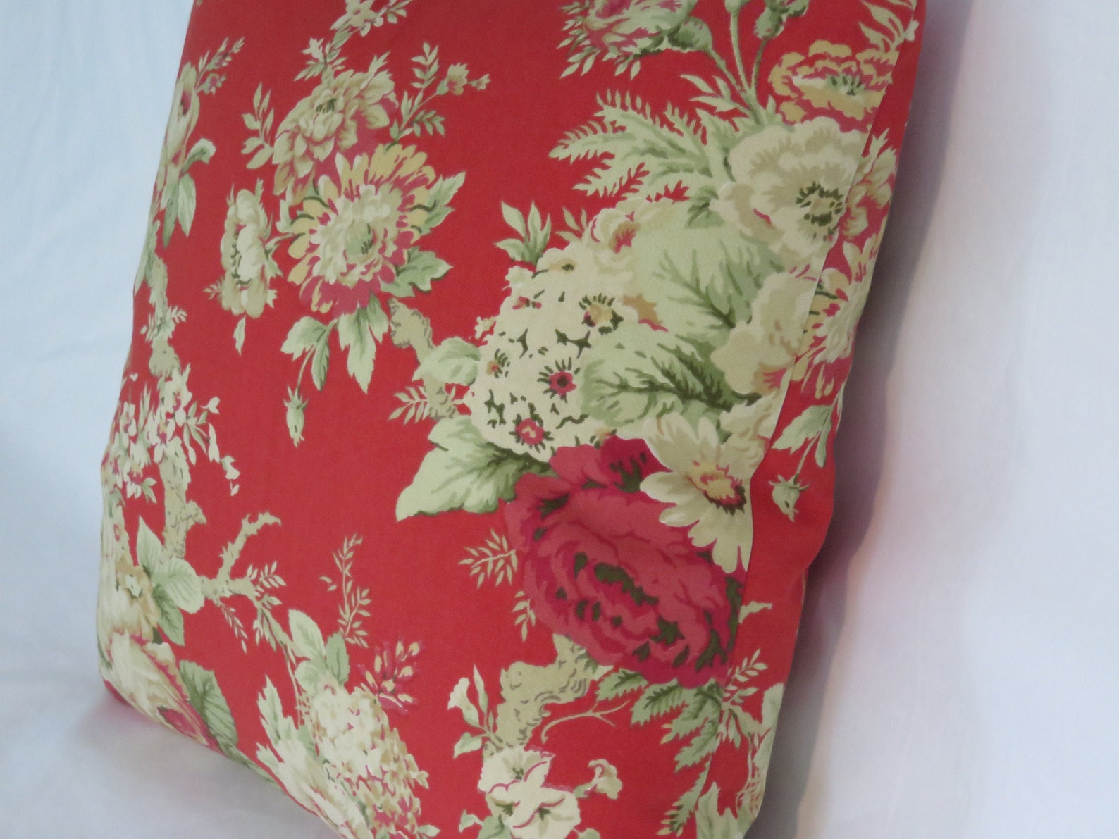 Waverly Red Rose Pillow Cover 17 Square Cotton Etsy