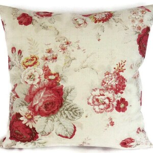 Waverly Norfolk Rose Pillow Cover, 17" Square, Farmhouse Floral in Cream, Red, Pink Shabby Roses