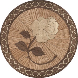 Wood Floor Medallion Floral Rose #ROSE Oak Walnut Maple 12&quot; 18&quot; or 24&quot; x 3/4&quot;Thk