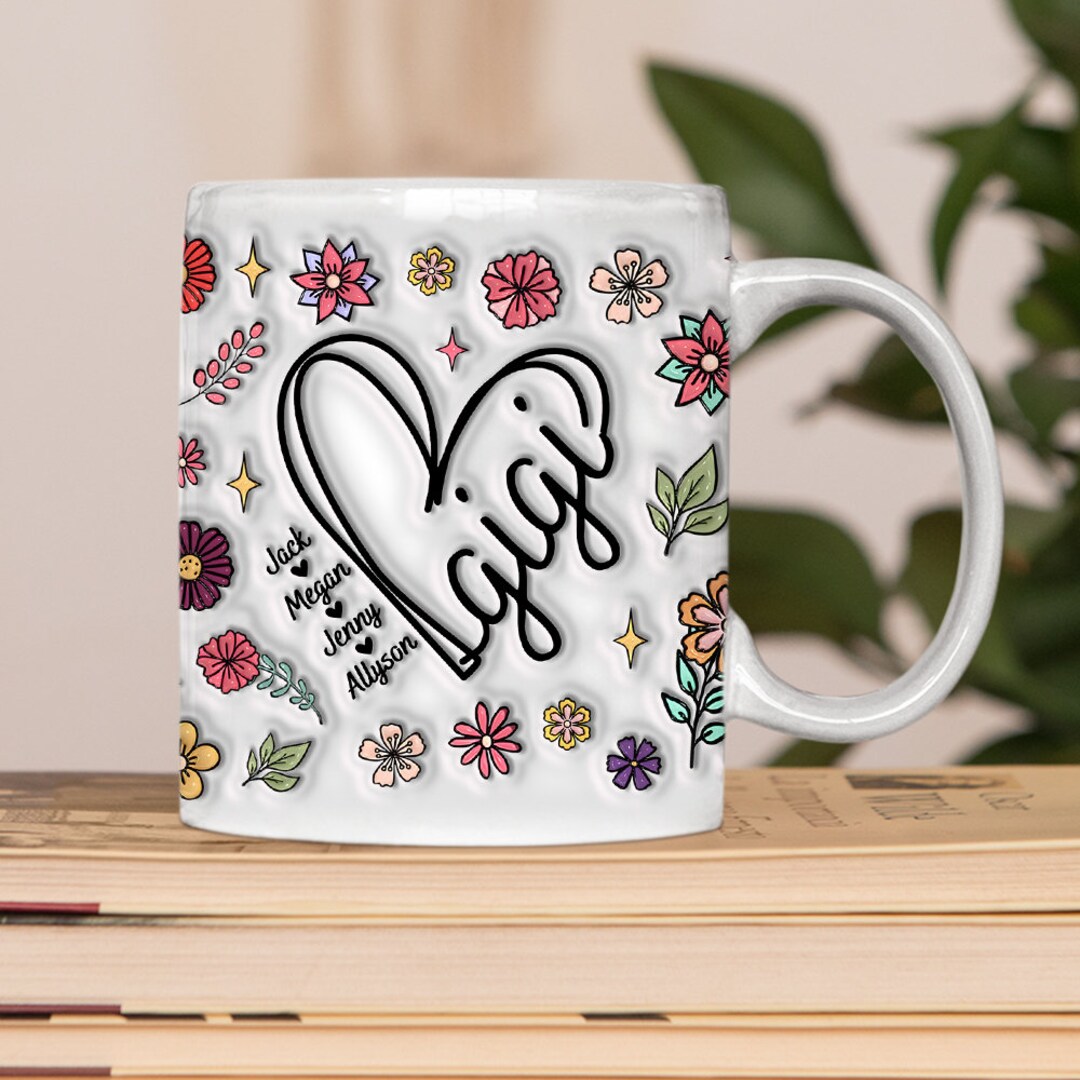 Custom Gigi Heart Line 3D Inflated Effect Mug, Grandma Floral Mug, Gigi ...