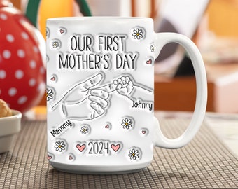 Personalized Holding Hand Mug, Our First Mothers Day Mug, Custom 3D Inflated Effect Mug, Mom Mug, Mom Gift, Mothers Day Mug For Mom Grandma