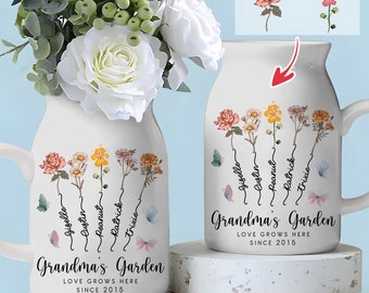 Vaso di fiori da giardino personalizzato della nonna, vaso di fiori personalizzato per la nonna, regalo per la festa della mamma, regalo della nonna, regalo di fiori selvatici, regalo per l'amante dei cani